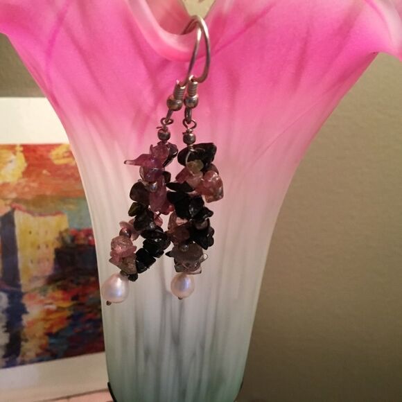 Sterling Silver Tourmaline & Pearl Earrings - Picture 4 of 6